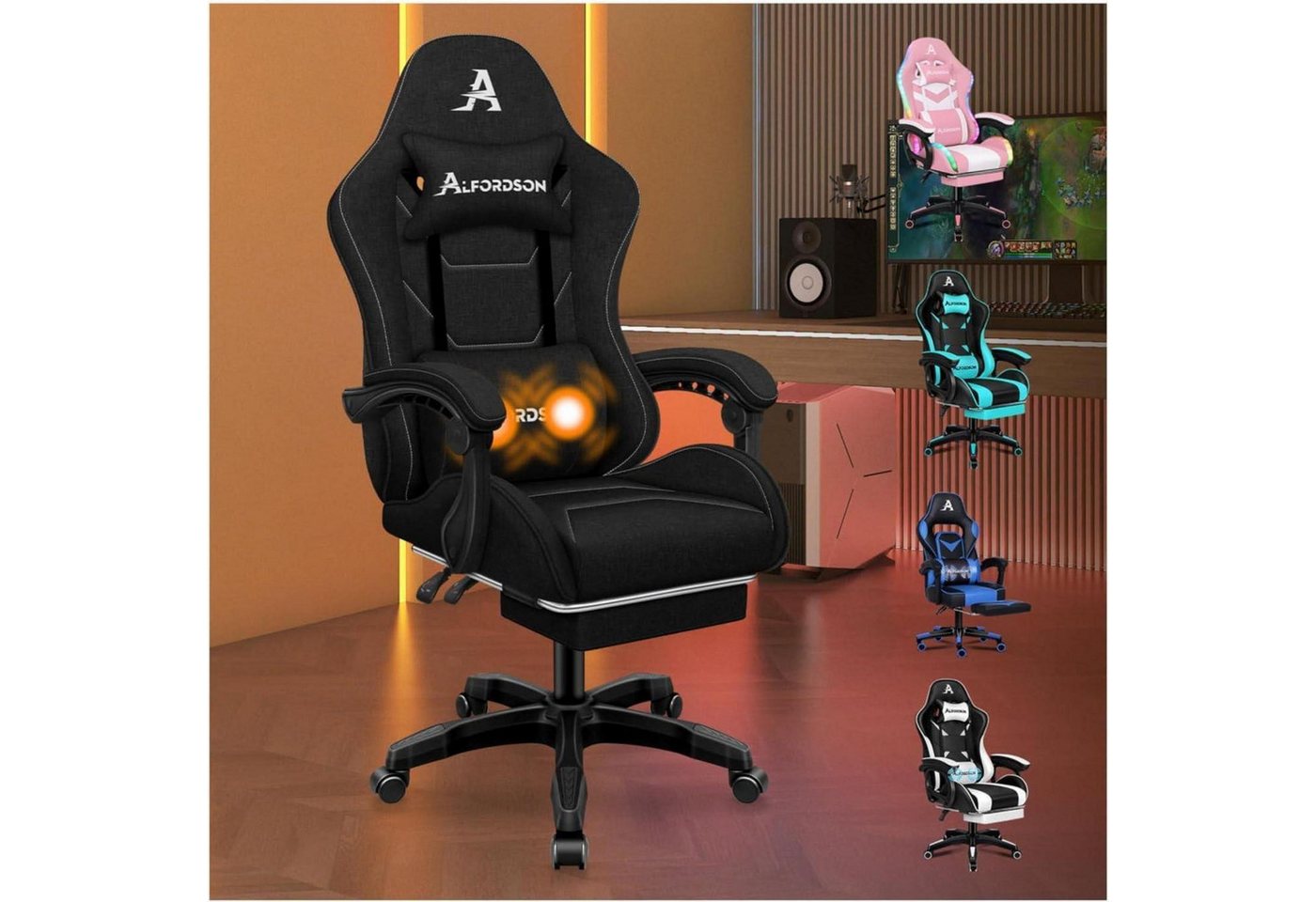 LuxusKollektion Gaming-Stuhl Bürostuhl Massage Fußstütze Kopfstütze Lendenkissen Schwarz Thor-Serie LuxusKollektion Gaming-Stuhl Bürostuhl Massage Fußstütze Kopfstütze Lendenkissen Schwarz Thor-Serie von LuxusKollektion