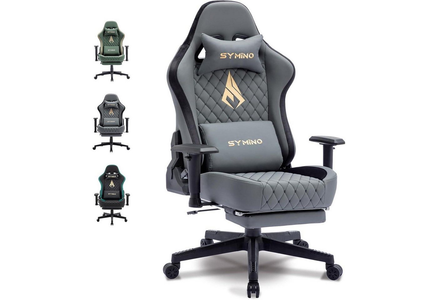 LuxusKollektion Gaming-Stuhl Gaming Stuhl 200kg Armlehnen Fußstütze PU Grau Hirschlederimitation LuxusKollektion Gaming-Stuhl Gaming Stuhl 200kg Armlehnen Fußstütze PU Grau Hirschlederimitation von LuxusKollektion