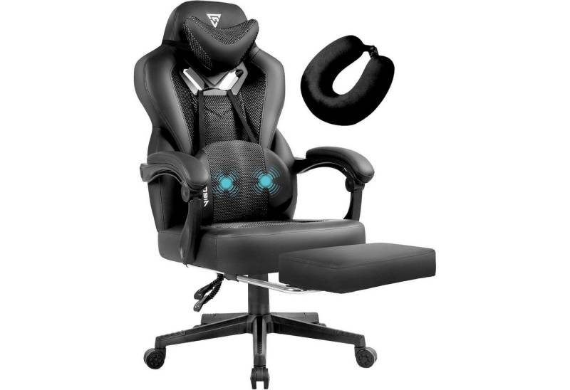 LuxusKollektion Gaming-Stuhl Gaming Stuhl Mesh Drehstuhl Fußstütze Massagesessel Schwarz von LuxusKollektion