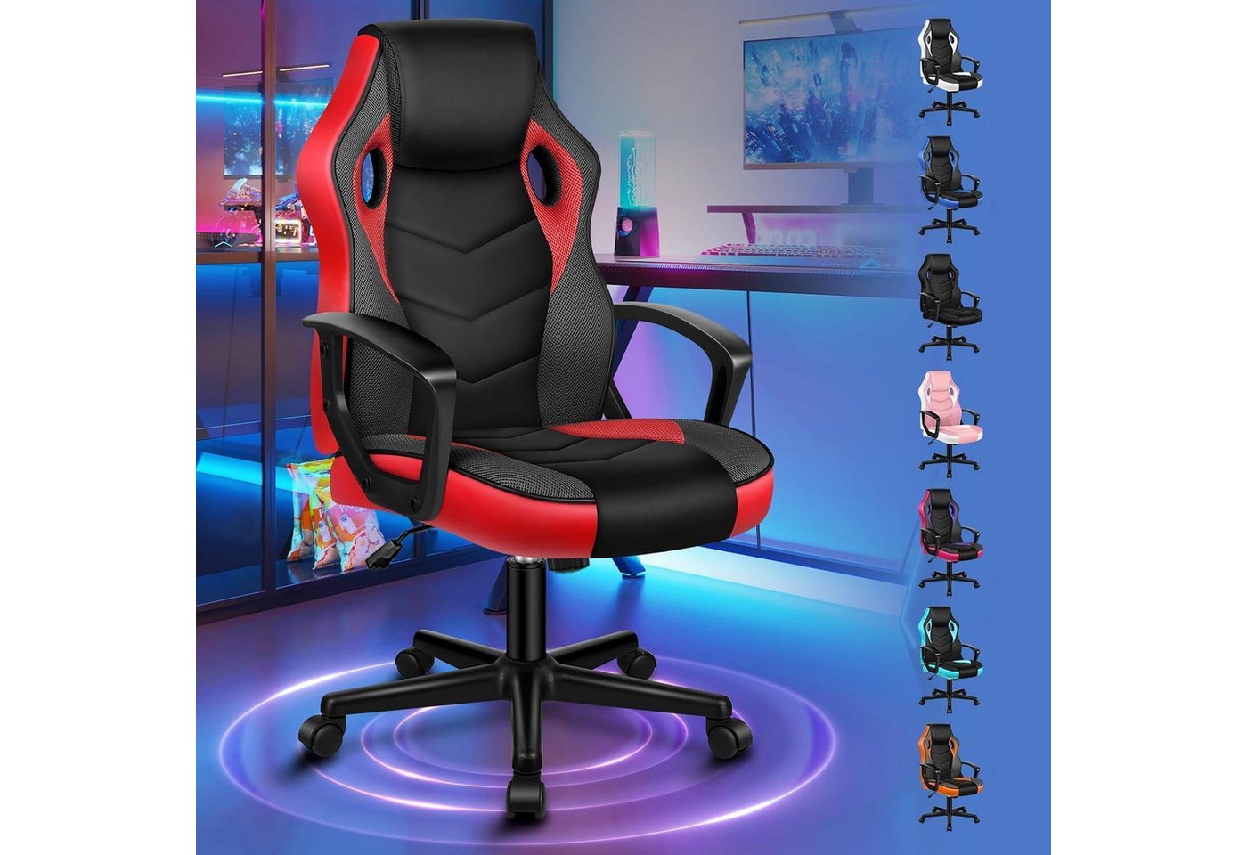 LuxusKollektion Gaming-Stuhl Gaming Stuhl Rennstuhl PU Leder Stoff Mega - Rot Serie Mega von LuxusKollektion