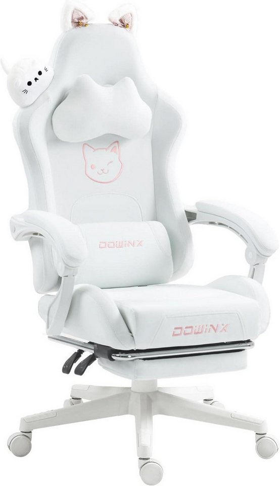 LuxusKollektion Gaming-Stuhl Gaming Stuhl Weiße Katze Edition mit Lendenwirbelstütze PU-Leder von LuxusKollektion