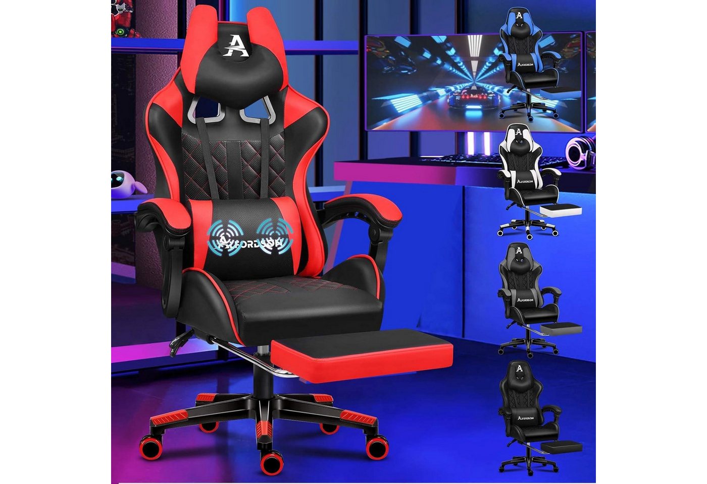 LuxusKollektion Gaming-Stuhl Gaming-Stuhl mit Fußstütze, Lendenwirbelkissen, ergonomischer von LuxusKollektion