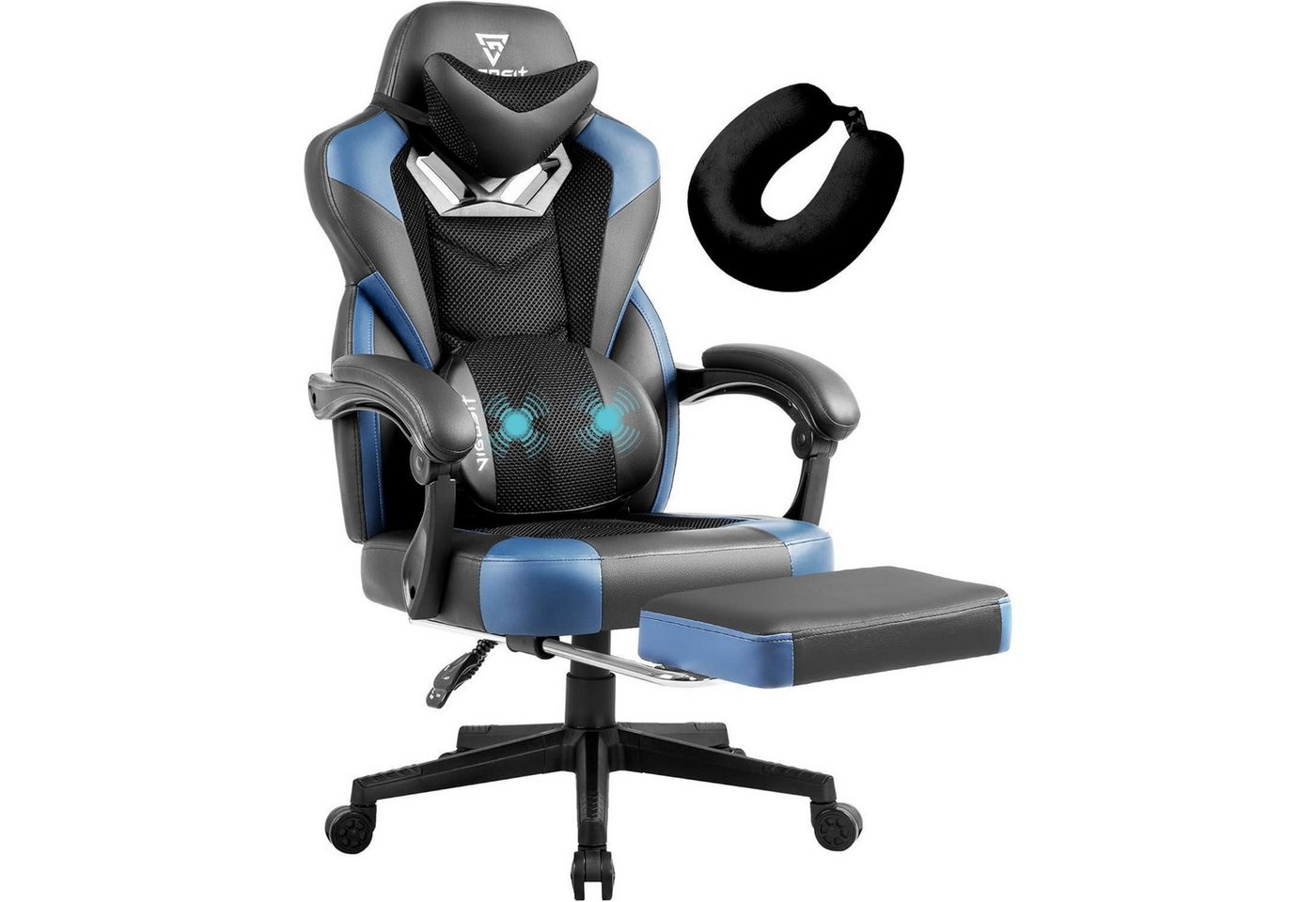 LuxusKollektion Gaming-Stuhl Stuhl Gaming Mesh Drehstuhl Sitzkissen Fußstütze Schwarz Blau LuxusKollektion Gaming-Stuhl Stuhl Gaming Mesh Drehstuhl Sitzkissen Fußstütze Schwarz Blau von LuxusKollektion