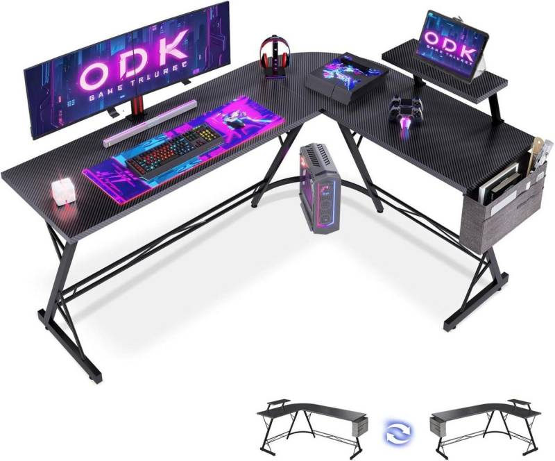 LuxusKollektion Gamingtisch Gaming Schreibtisch L Form mit Monitorständer, Kohlefaser Schwarz 167 von LuxusKollektion