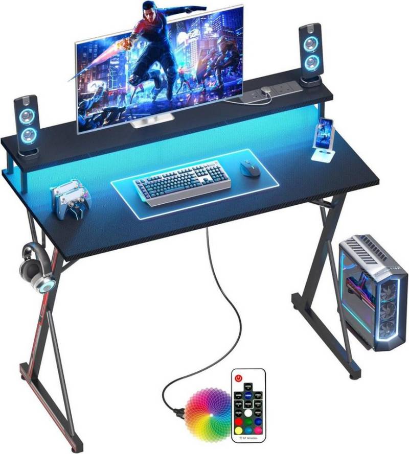 LuxusKollektion Gamingtisch Gaming Schreibtisch LED 120x50 cm Steckdosenleiste Monitorständer X von LuxusKollektion