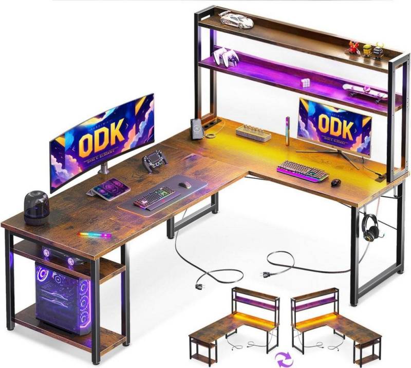 LuxusKollektion Gamingtisch Gaming-Schreibtisch LED 2 Steckdosen 2 USB Ladeanschluss Stall von LuxusKollektion