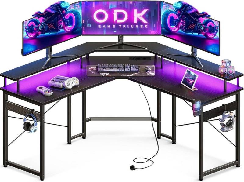 LuxusKollektion Gamingtisch Gaming Schreibtisch LED 2 Steckdosen 2 USB Ladeanschluss von LuxusKollektion