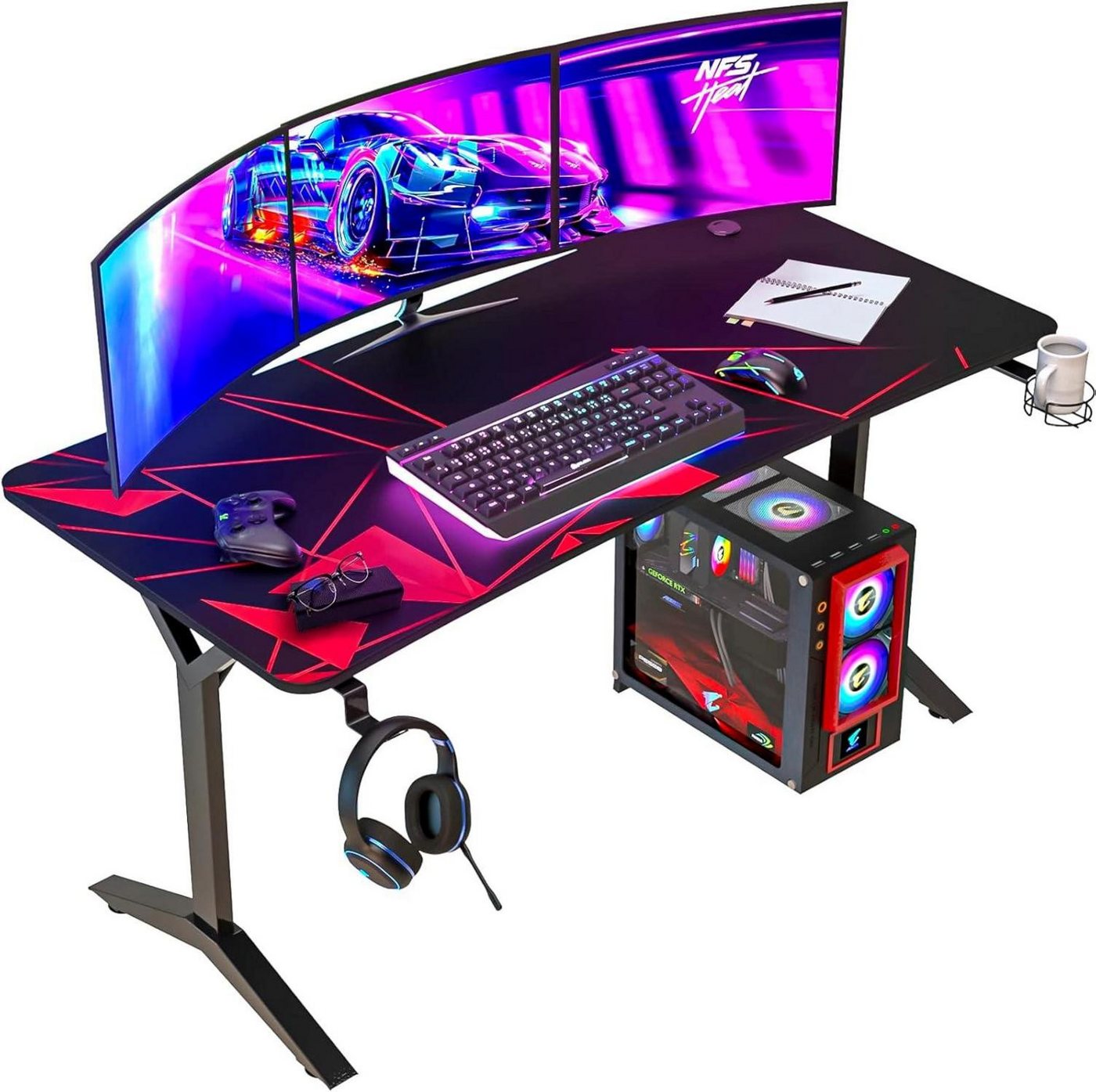 LuxusKollektion Gamingtisch Gaming Tisch 152 cm mit Getränkehalter und Headset Haken LuxusKollektion Gamingtisch Gaming Tisch 152 cm mit Getränkehalter und Headset Haken von LuxusKollektion