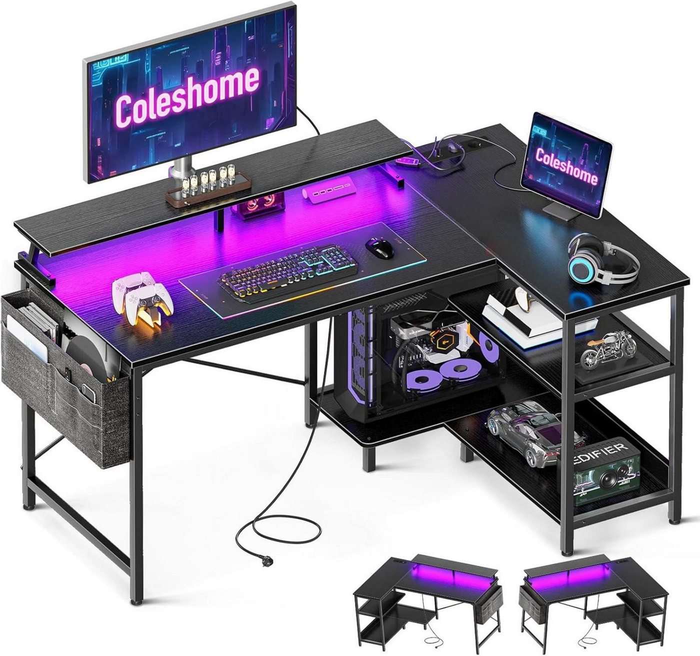 LuxusKollektion Gamingtisch Gaming Tisch L Form LED-Steckdosen 120x80cm Eckschreibtisch Schwarz LuxusKollektion Gamingtisch Gaming Tisch L Form LED-Steckdosen 120x80cm Eckschreibtisch Schwarz von LuxusKollektion