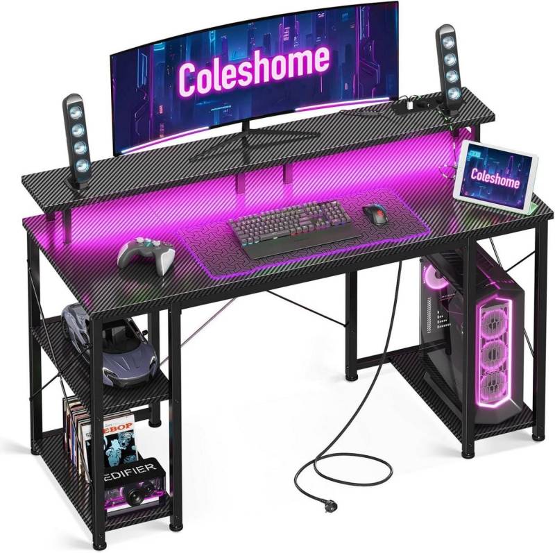 LuxusKollektion Gamingtisch Gaming Tisch LED-Beleuchtung 2 Steckdosen 2 USB-Anschlüssen von LuxusKollektion
