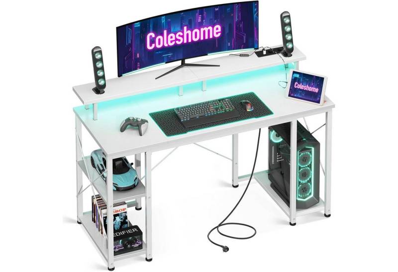 LuxusKollektion Gamingtisch Gaming Tisch LED-Beleuchtung Steckdosen USB-Anschlüssen Monitorständer von LuxusKollektion