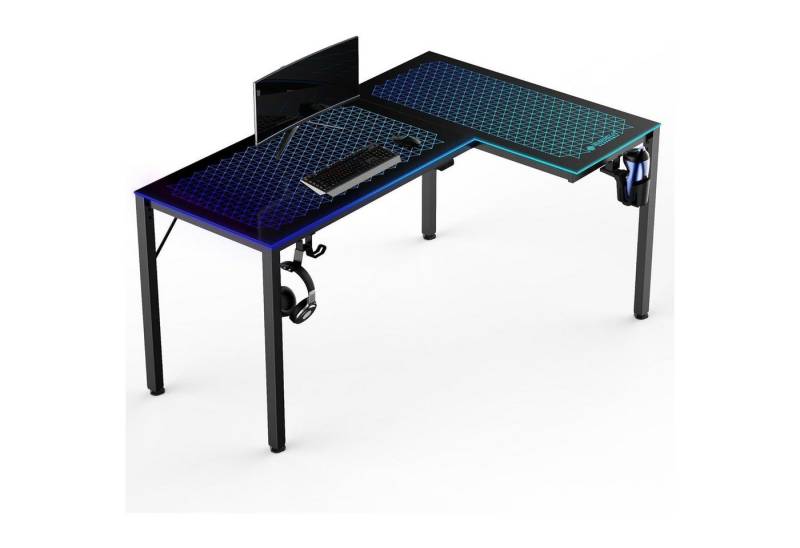 LuxusKollektion Gamingtisch Glas Gaming Tisch LED 152x102 cm RGB Eckschreibtisch L-Form Musik von LuxusKollektion