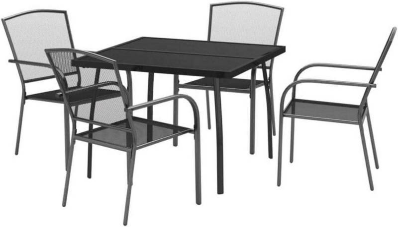 LuxusKollektion Garten-Essgruppe Garten Essgruppe 5-tlg. Tisch 4 Stühle Anthrazit Stahl von LuxusKollektion