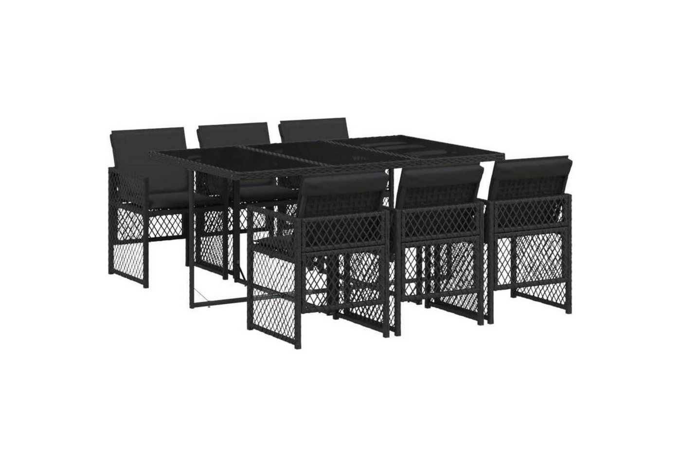 LuxusKollektion Garten-Essgruppe Garten Essgruppe 7 TLG Tisch 6 Stühle Polyrattan Kissen Glas Schwarz von LuxusKollektion