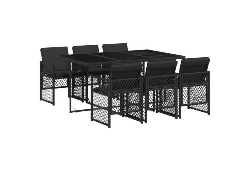 LuxusKollektion Garten-Essgruppe Garten Essgruppe 7 TLG Tisch 6 Stühle Polyrattan Kissen Glas Schwarz von LuxusKollektion