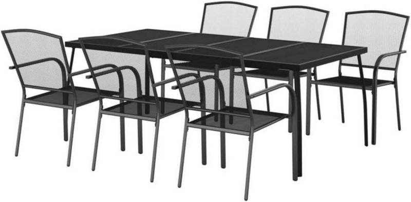 LuxusKollektion Garten-Essgruppe Garten Essgruppe 7-tlg. Tisch 6 Stühle Anthrazit Stahl von LuxusKollektion