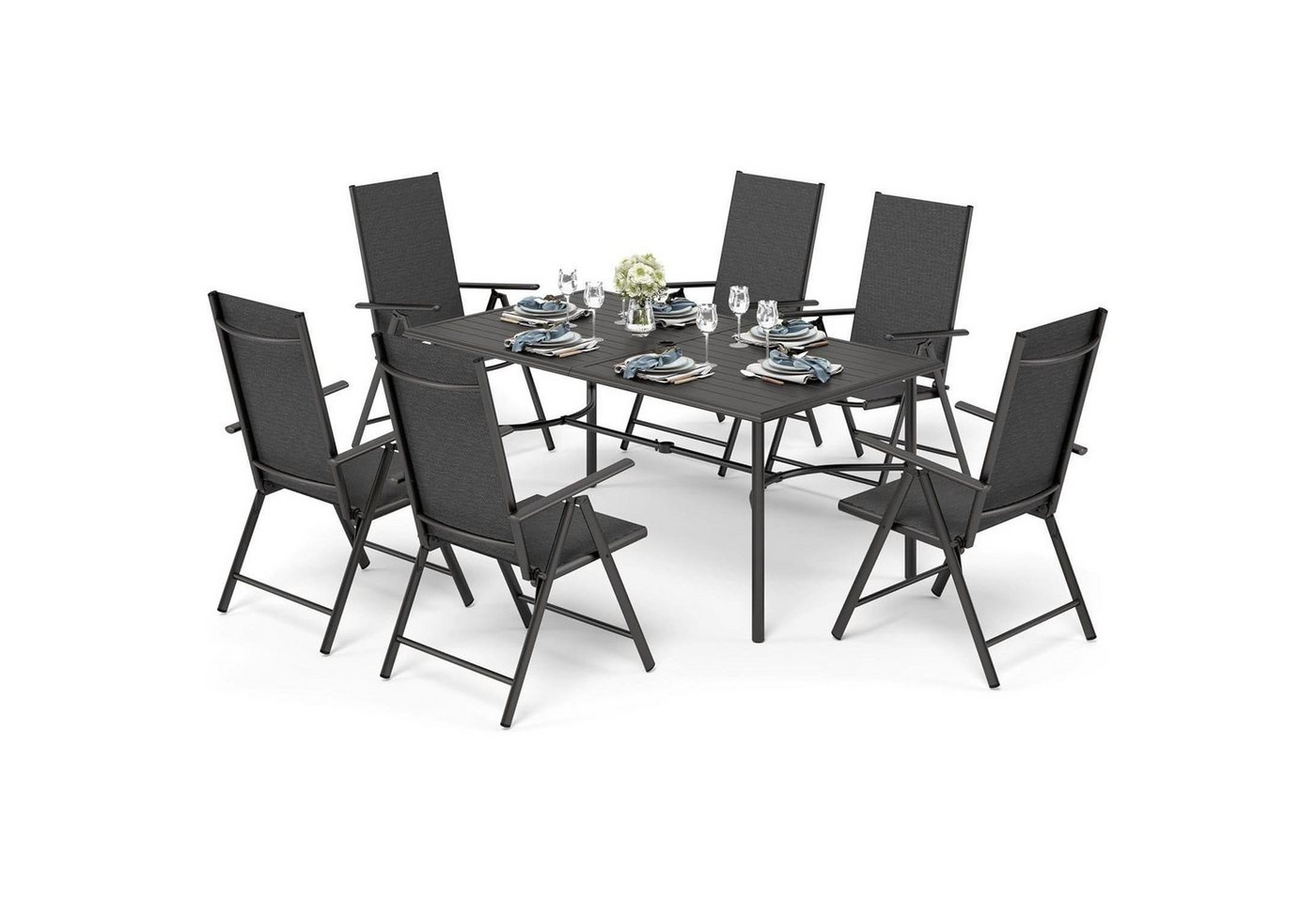 LuxusKollektion Garten-Essgruppe Gartenmöbel 6 Aluminium Gartenstühle Tisch 170*96*74 cm Schwarz LuxusKollektion Garten-Essgruppe Gartenmöbel 6 Aluminium Gartenstühle Tisch 170*96*74 cm Schwarz von LuxusKollektion