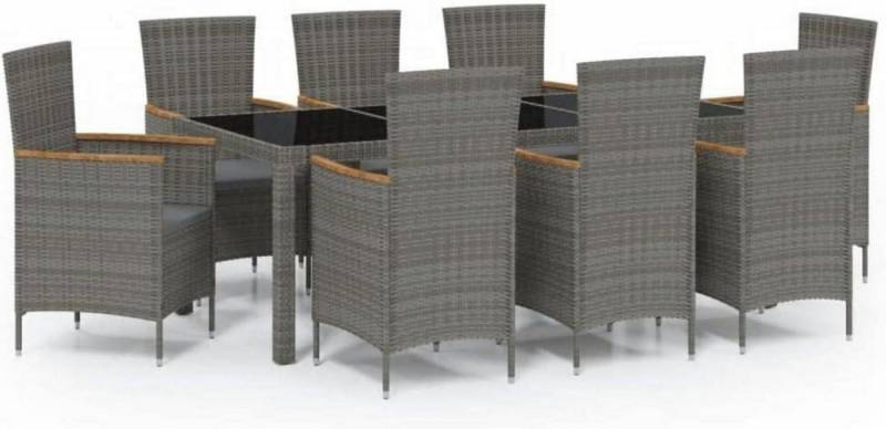 vidaXL Garten-Essgruppe Gartenmöbel 9-TLG. Auflagen Gartenset Poly Rattan Grau von vidaXL