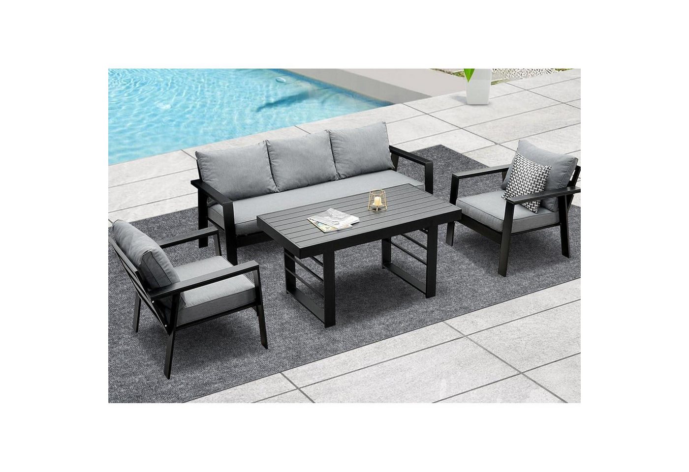 LuxusKollektion Garten-Essgruppe Gartenmöbel Set Aluminium 4-TLG. 3-Sitzer Sofa 2 Einzelsessel Esstisch LuxusKollektion Garten-Essgruppe Gartenmöbel Set Aluminium 4-TLG. 3-Sitzer Sofa 2 Einzelsessel Esstisch von LuxusKollektion