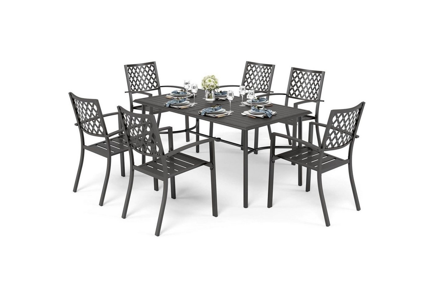 LuxusKollektion Garten-Essgruppe Gartenmöbelset Metall 6 Stühle Esstisch stapelbar 170x96x74 CM Schwarz LuxusKollektion Garten-Essgruppe Gartenmöbelset Metall 6 Stühle Esstisch stapelbar 170x96x74 CM Schwarz von LuxusKollektion