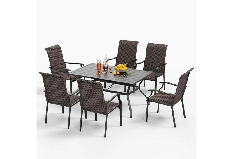 MFSTUDIO Garten-Essgruppe Rattan Gartenmöbel Set mit Verstellbarem Schirmloch und 6 Stühlen von MFSTUDIO