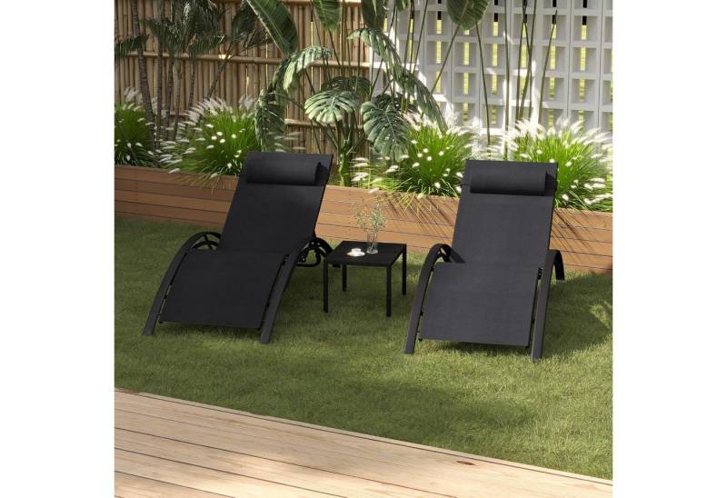 LuxusKollektion Gartenliege 2er-Set Sonnenliege Aluminium Gartenliege Beistelltisch Kopfkissen von LuxusKollektion