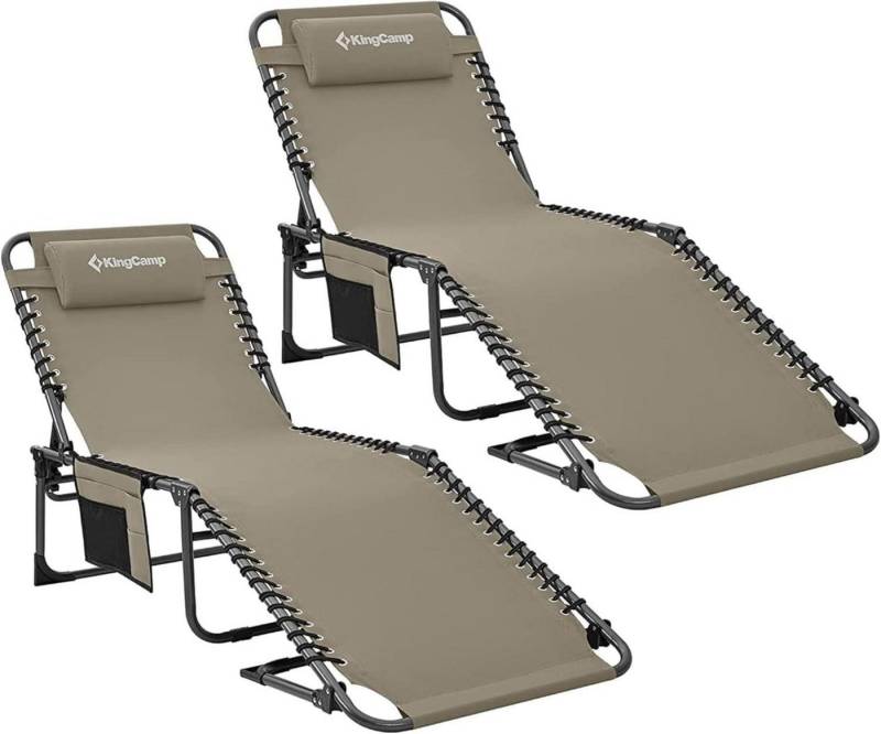 KingCamp Gartenliege Campingliege Sonnenliege Gartenliege verstellbar mit Kopfkissen Beige von KingCamp
