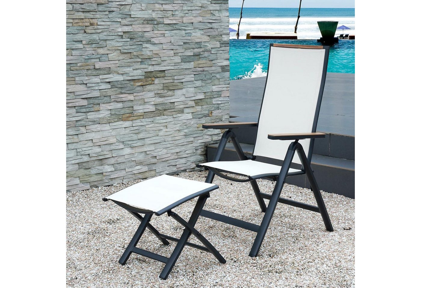 LuxusKollektion Gartenliege Gartenstuhl Klappbar 2er Aluminium Hochlehner 6-Fach Verstellbare von LuxusKollektion