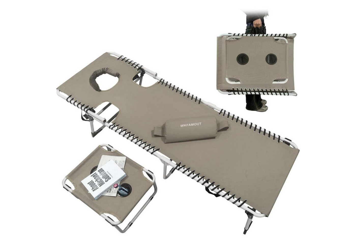 LuxusKollektion Gartenliege Klappbare Sonnenliege mit Gesichtsloch 5-Stufig verstellbar Grau LuxusKollektion Gartenliege Klappbare Sonnenliege mit Gesichtsloch 5-Stufig verstellbar Grau von LuxusKollektion