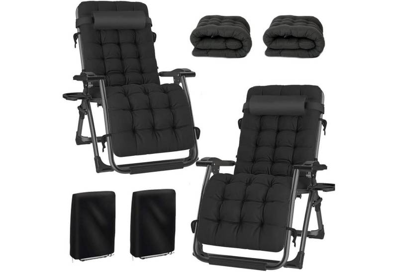 LuxusKollektion Gartenliege Liegestuhl Klappbar 2er Set Belastbar 240kg 83 cm Schwarz schwarz von LuxusKollektion