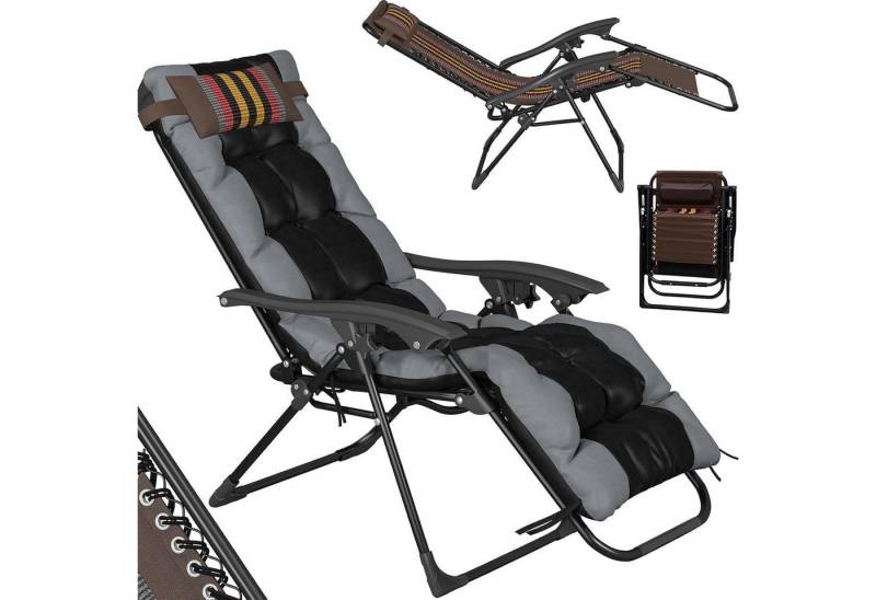 LuxusKollektion Gartenliege Relaxliege Gartenliege Liegestuhl klappbar Kopfpolster Grau von LuxusKollektion