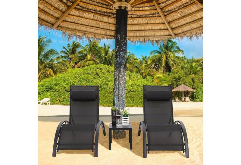 LuxusKollektion Gartenliege Sonnenliege Aluminium XXL 2er Set 5fach 3-teiliges Set Schwarz von LuxusKollektion