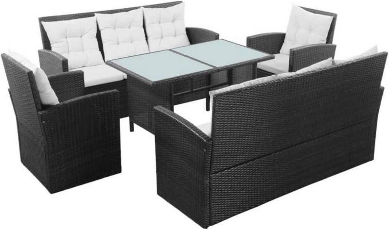 Willood Gartenlounge-Set Garten Lounge Set 8 Personen Rattan Schwarz Auflagen 5 von Willood