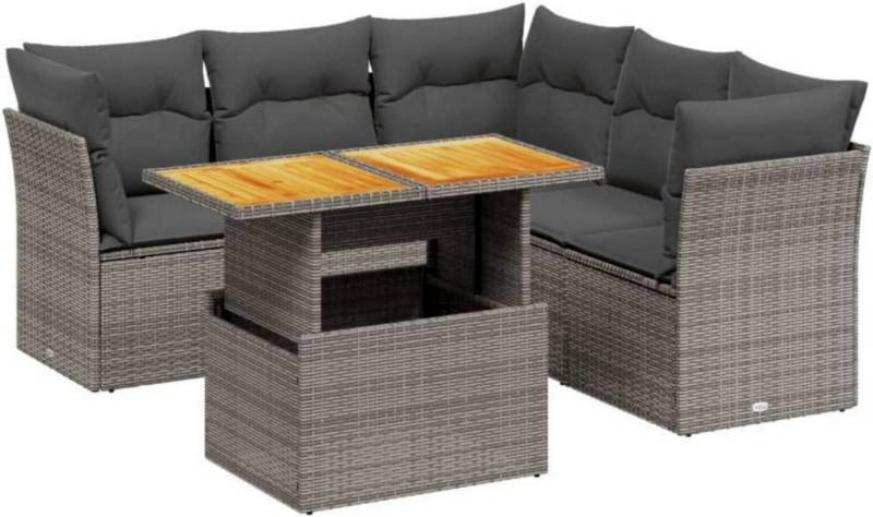 LuxusKollektion Gartenlounge-Set Garten Sofagarnitur mit Kissen 5-TLG. Grau Poly Rattan von LuxusKollektion