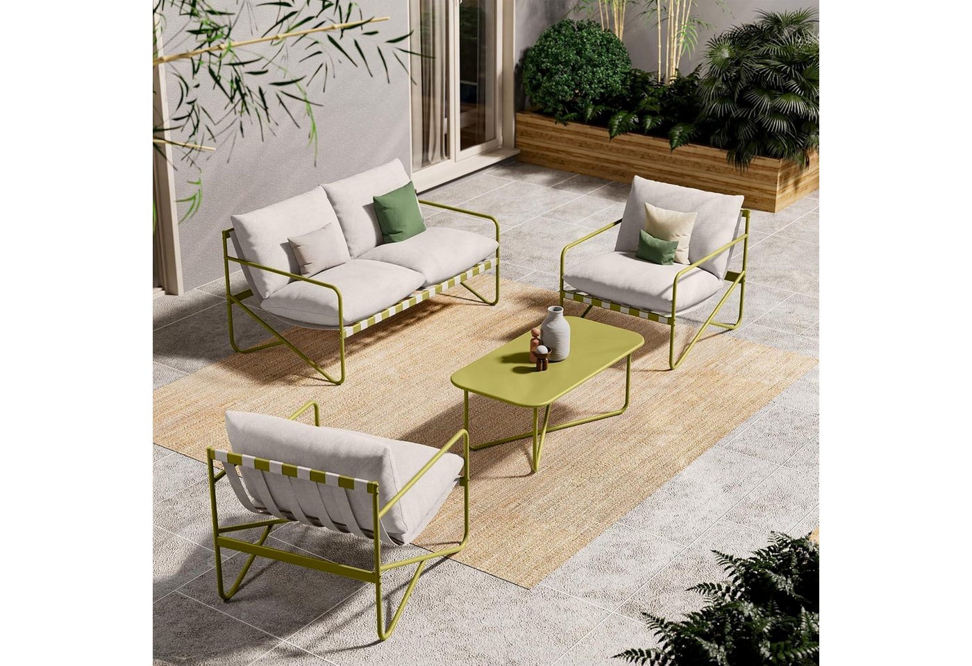 LuxusKollektion Gartenlounge-Set Gartenmöbel Set 4 Sitzer mit Kissen, Lounge Set mit 2 Sitzer Sofa, 2 LuxusKollektion Gartenlounge-Set Gartenmöbel Set 4 Sitzer mit Kissen, Lounge Set mit 2 Sitzer Sofa, 2 von LuxusKollektion