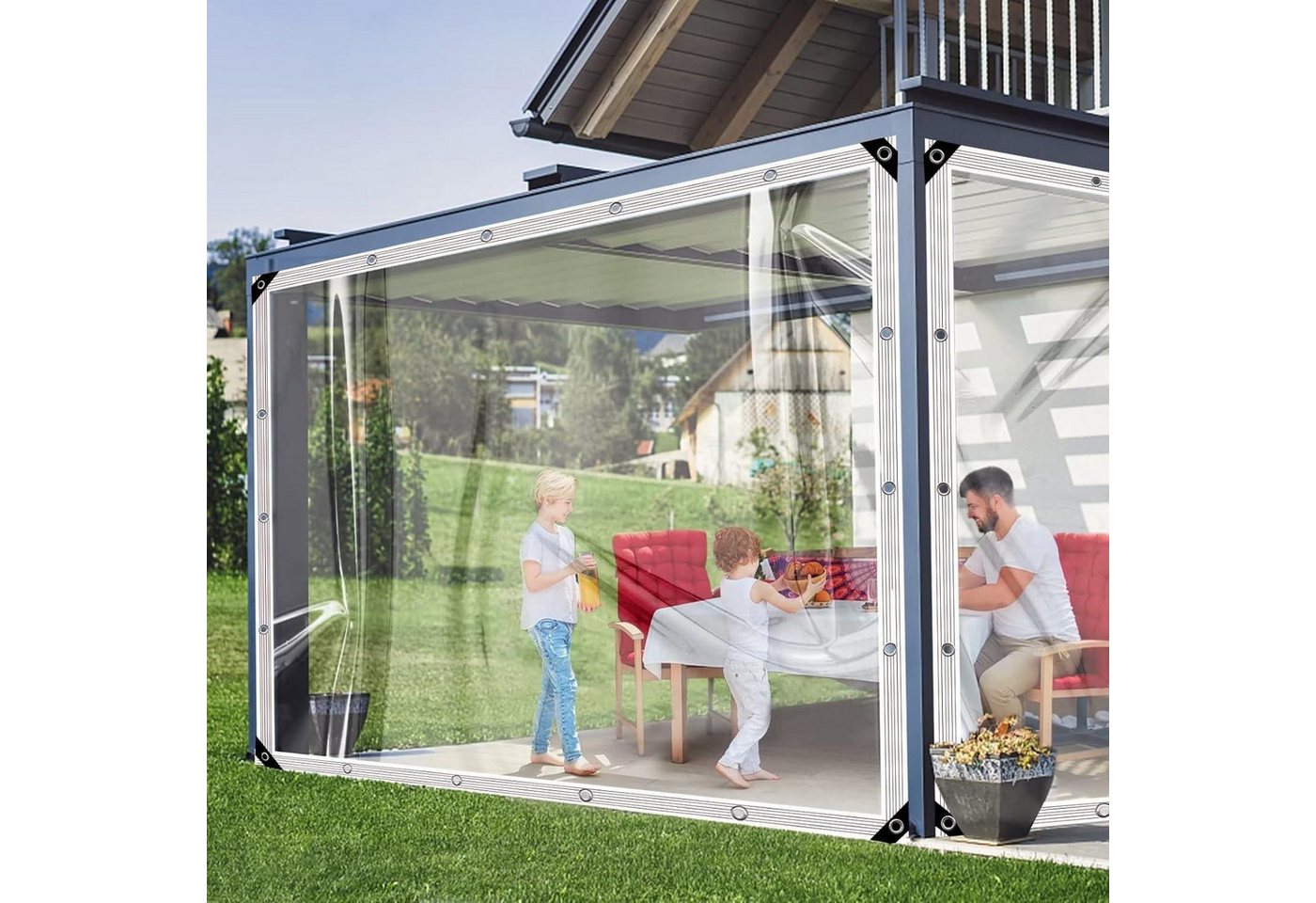 LuxusKollektion Gartenstuhl Abdeckplane PVC wasserdicht Ösen reißfest 2x5m Garten Transparent 2x5m von LuxusKollektion