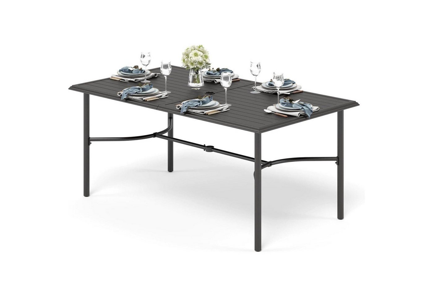 LuxusKollektion Gartenstuhl Gartentisch Schirmloch Wetterfest Metall 170×96cm Schwarz von LuxusKollektion