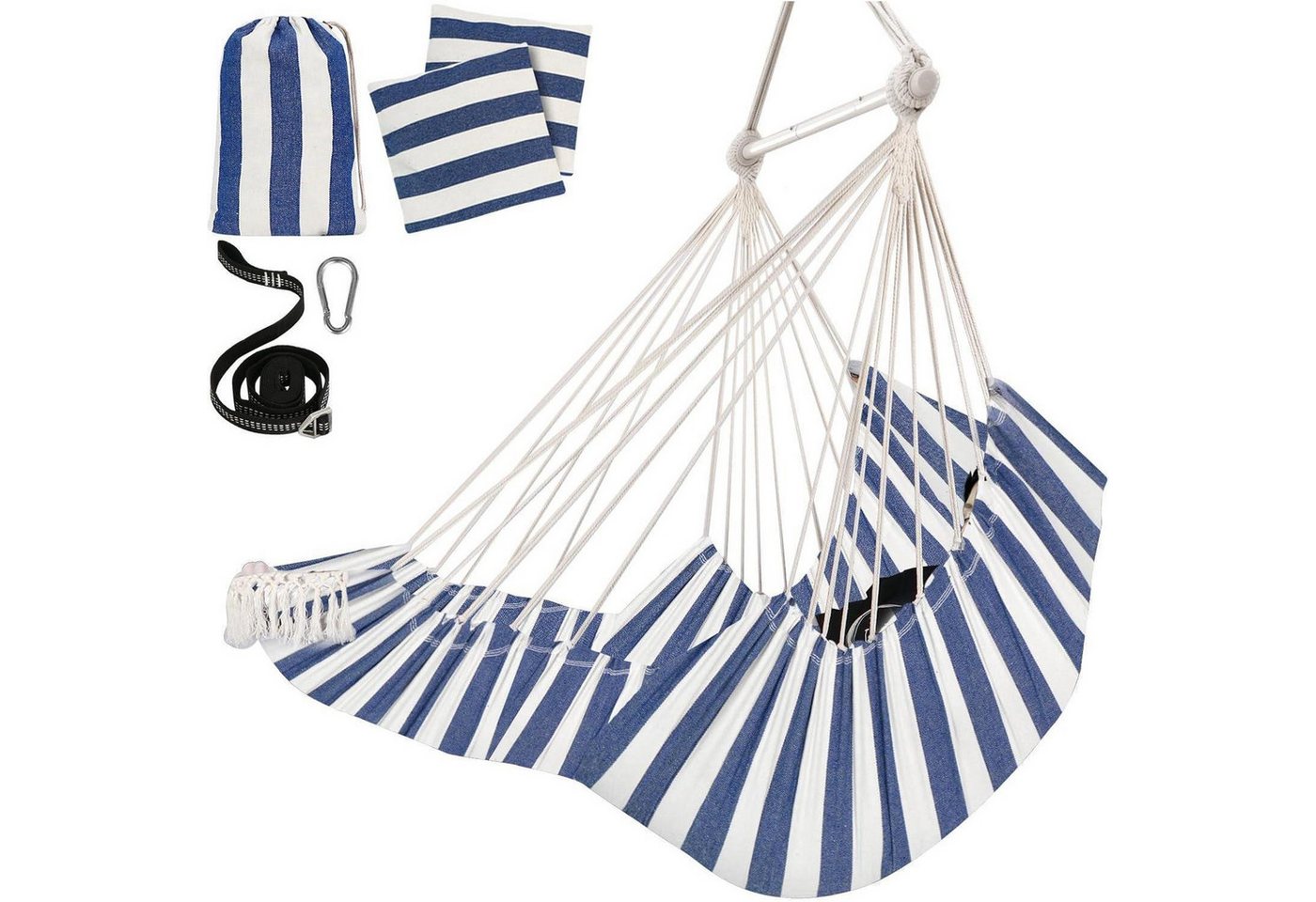 LuxusKollektion Gartenstuhl Hängesessel Baumwolle Spreizstange Kissen Fußstütze Quasten Blau Weiß LuxusKollektion Gartenstuhl Hängesessel Baumwolle Spreizstange Kissen Fußstütze Quasten Blau Weiß von LuxusKollektion