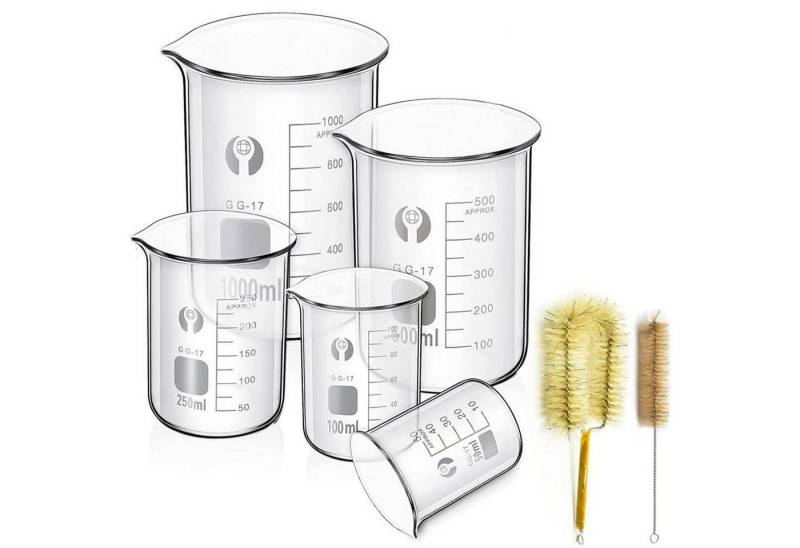LuxusKollektion Gläser-Set Borosilikatglas Bechergläser Set 1000ml 500ml 250ml 100ml 50ml 5 Stück von LuxusKollektion