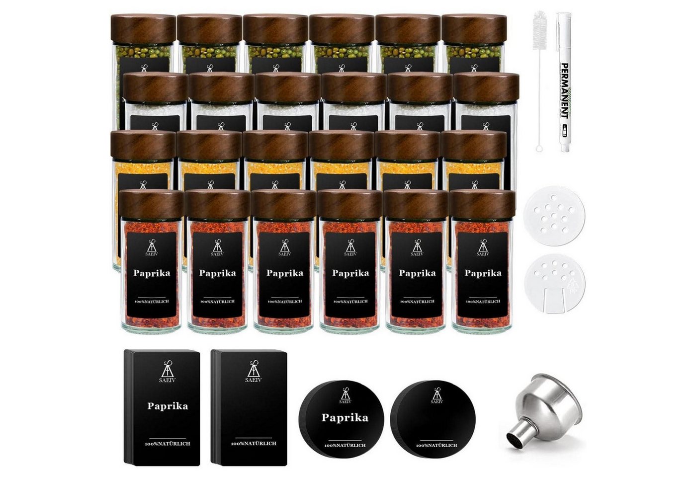 LuxusKollektion Gläser-Set Gewürzbehälter Glas Set 24x120ml C.runde Flasche mit Holzdeckel von LuxusKollektion