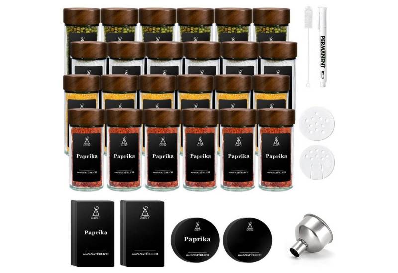 LuxusKollektion Gläser-Set Gewürzbehälter Glas Set 24x120ml C.runde Flasche mit Holzdeckel von LuxusKollektion