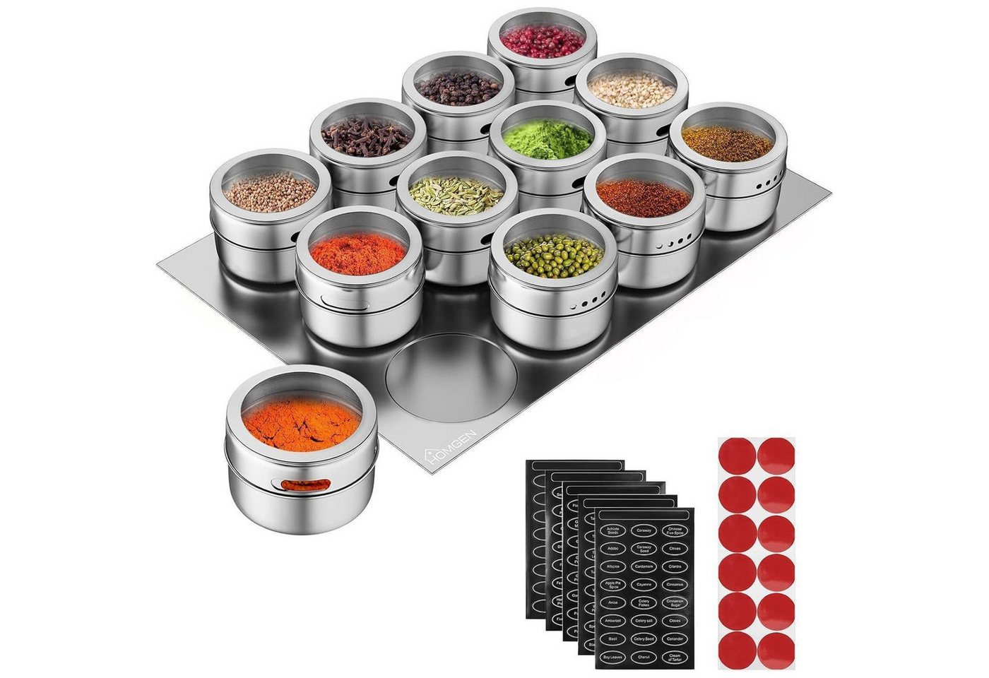 LuxusKollektion Gläser-Set Gewürzdosen magnetisch Edelstahl 12er Set 100ml Gewürzregal 12*1 von LuxusKollektion
