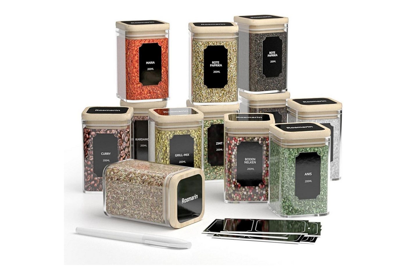 LuxusKollektion Gläser-Set Gewürzgläser Set - 12 x 500ml, Hochwertige Glasbehälter mit von LuxusKollektion