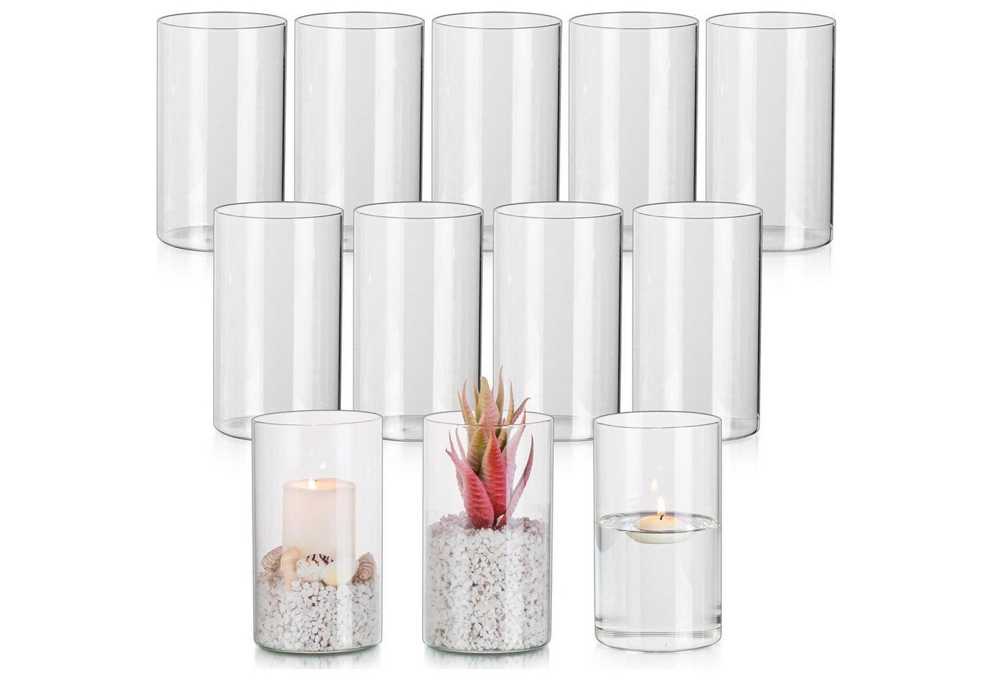 LuxusKollektion Gläser-Set Kerzenhalter Glaszylinder Windlicht Stumpenkerzen Hochzeit 12 15cm von LuxusKollektion