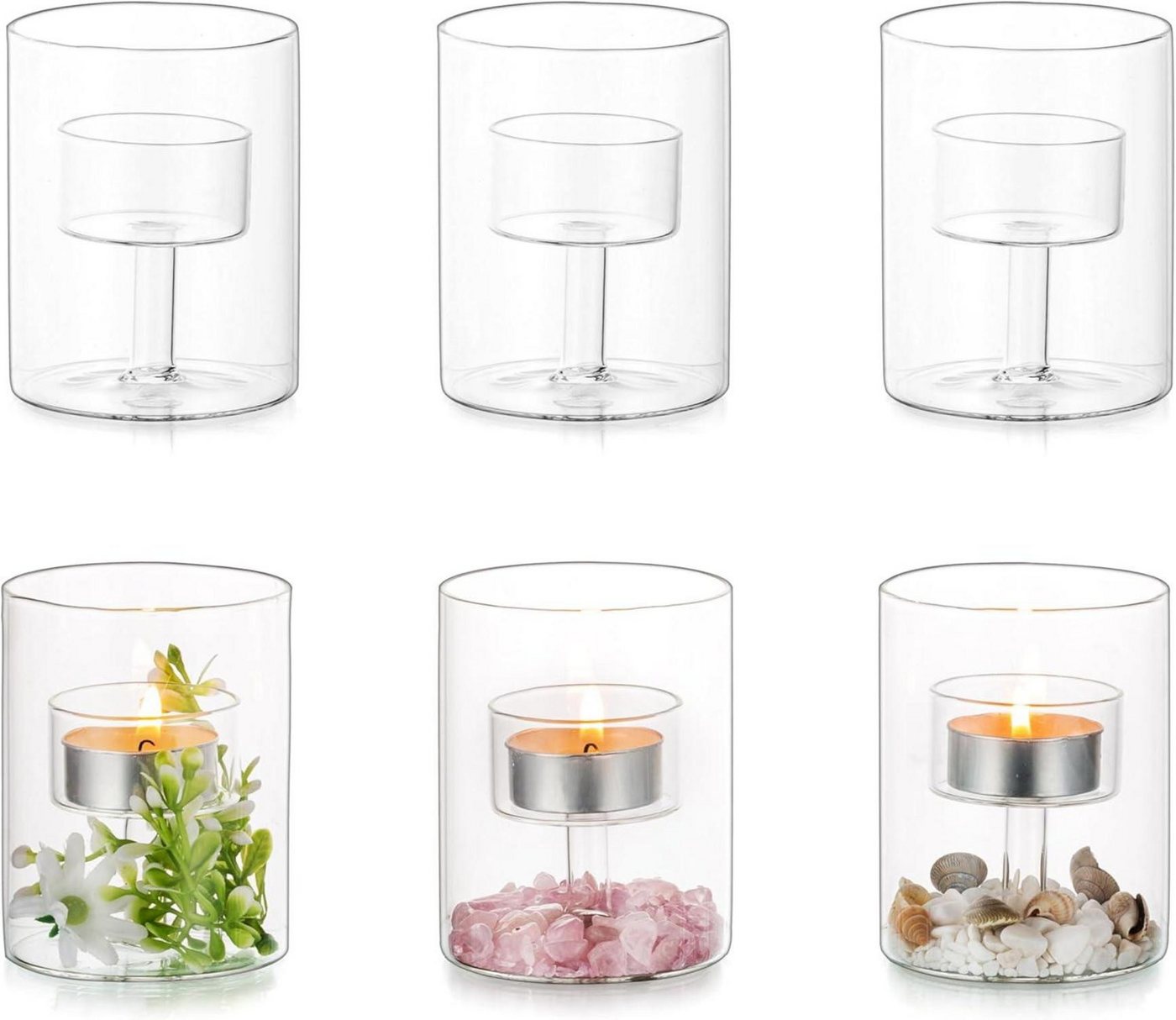 LuxusKollektion Gläser-Set Kerzenhalter Teelichthalter Zylinder Glas Vintage 6er Set Weihnachten von LuxusKollektion