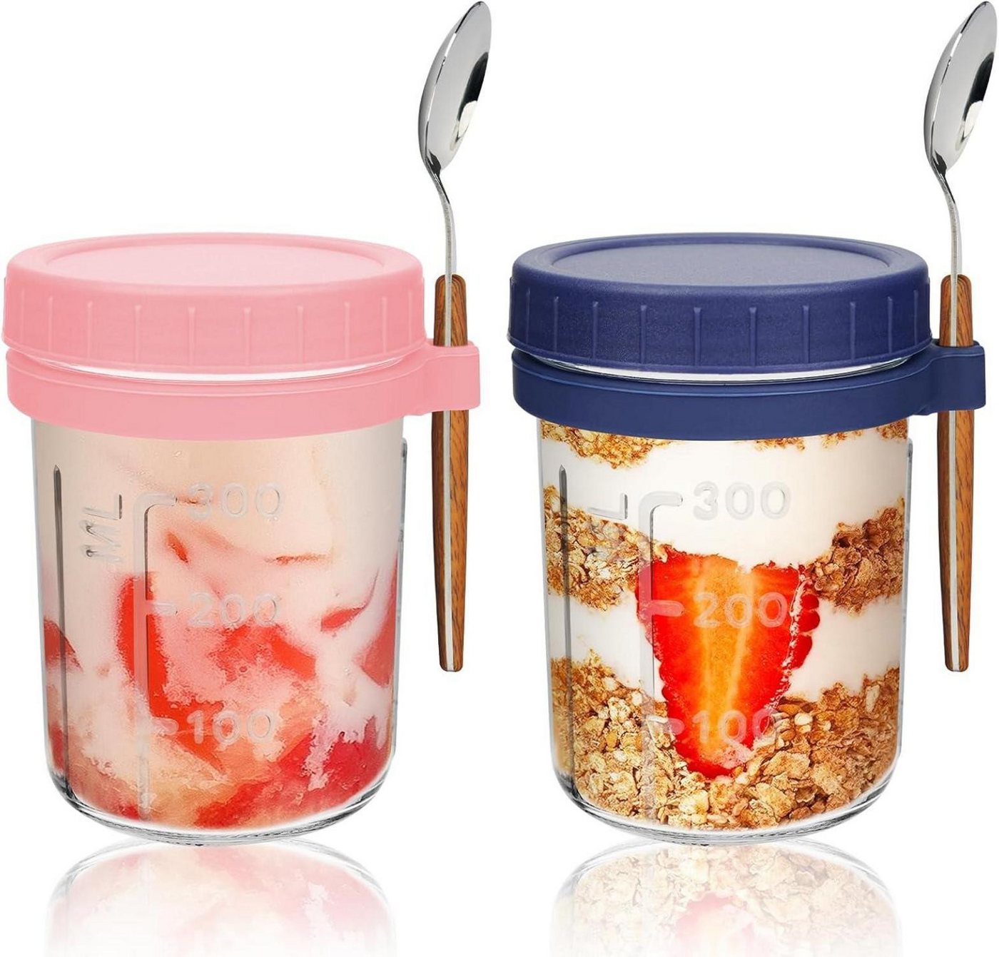 LuxusKollektion Gläser-Set Overnight Oats Gläser mit Deckel und Löffel 350ml 2er Set LuxusKollektion Gläser-Set Overnight Oats Gläser mit Deckel und Löffel 350ml 2er Set von LuxusKollektion