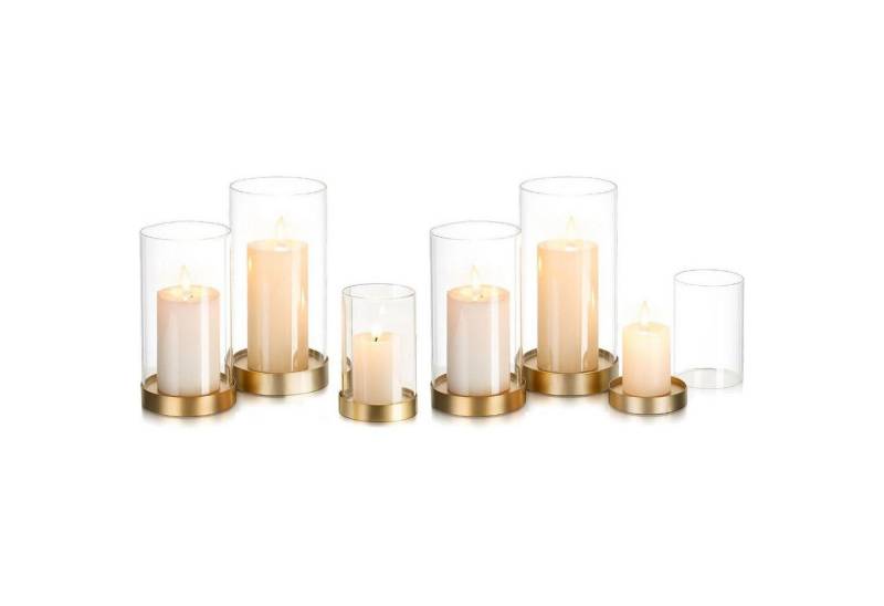 LuxusKollektion Gläser-Set Windlicht Glas Kerzenhalter 6er Set Glaszylinder Gold Deko Gold+klar 6 von LuxusKollektion