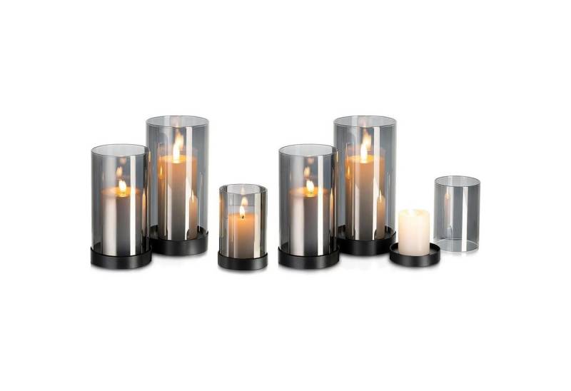 LuxusKollektion Gläser-Set Windlicht Glas Kerzenhalter Glaszylinder Stumpenkerzen Set Schwarz 6 von LuxusKollektion