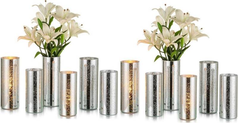 LuxusKollektion Glas Glas Vasen Deko Silber Zylinder Vase 2 Stück Modern Hochzeit Tischdeko von LuxusKollektion