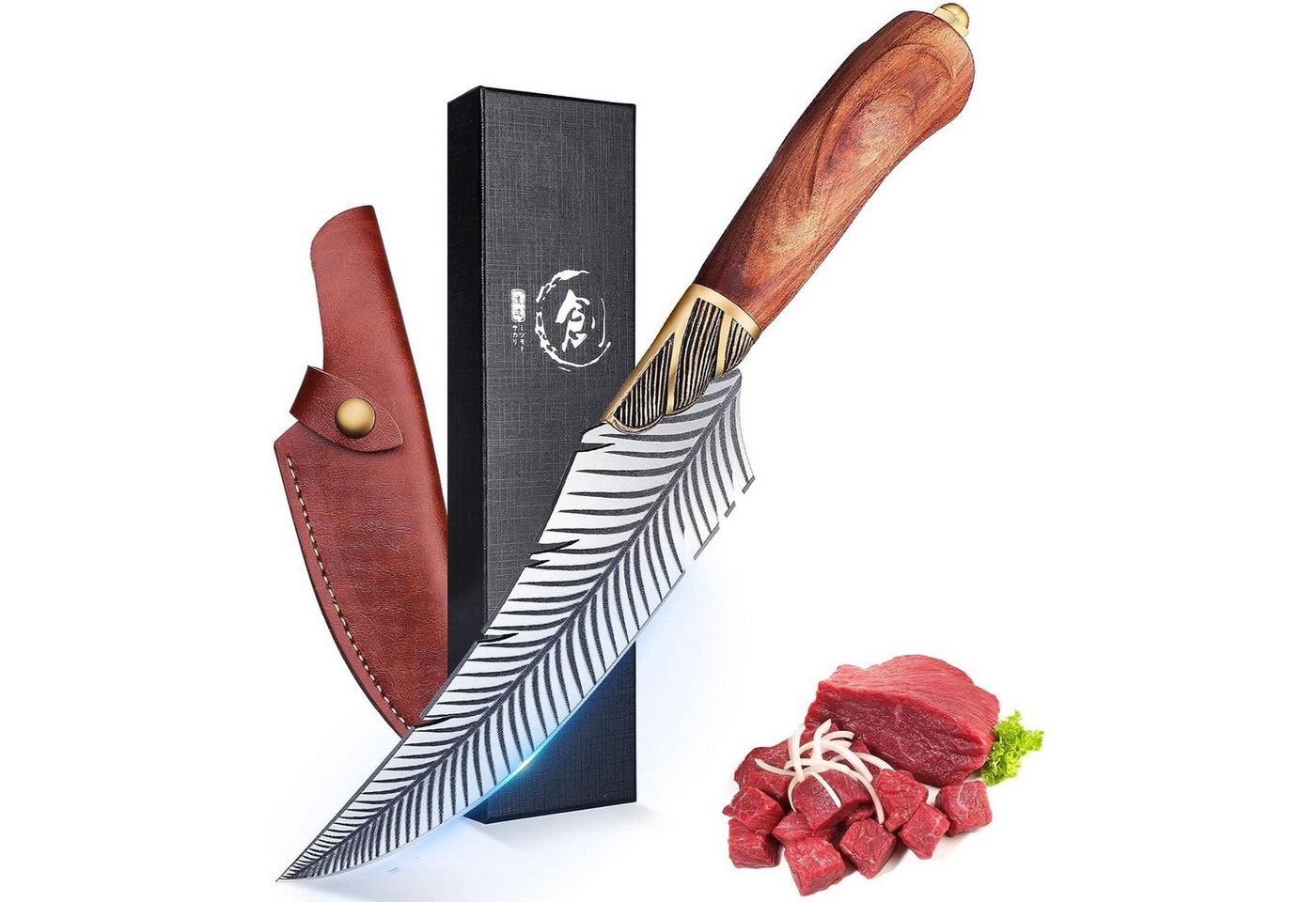 LuxusKollektion Grillbesteck-Set Handgeschmiedetes Japanisches Kochmesser Taschenmesser mit Lederhülle LuxusKollektion Grillbesteck-Set Handgeschmiedetes Japanisches Kochmesser Taschenmesser mit Lederhülle von LuxusKollektion